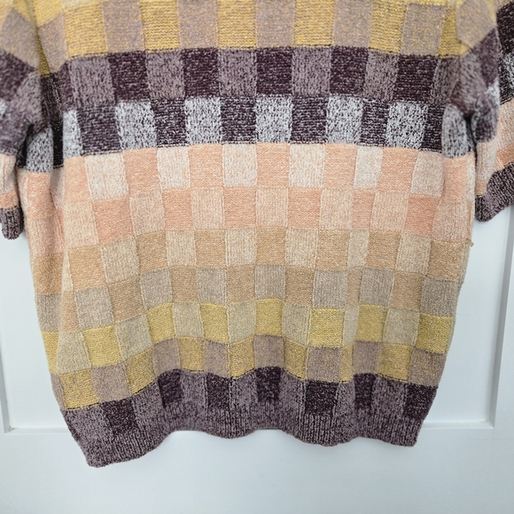 Free People Short Sleeve Colorful Check Pattern Knit Sweater Size Small - Picture 9 of 10